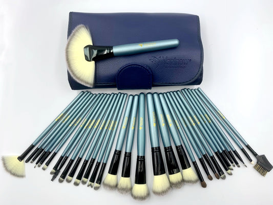 32-Piece Blue Makeup Brush Set