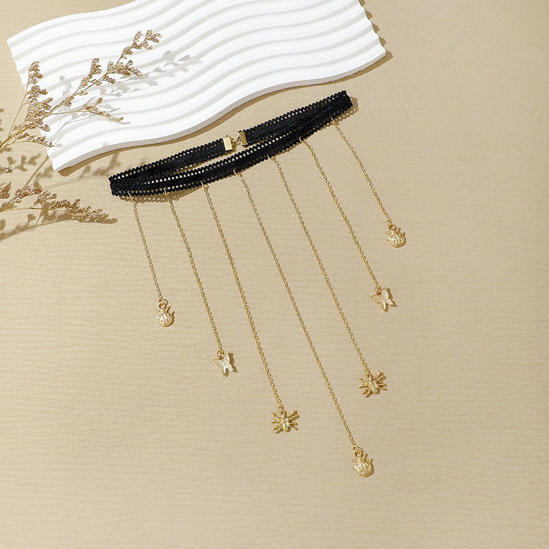 Lace Charm Leg Bracelet – Elegant Stretch Garter with Bow & Tassel